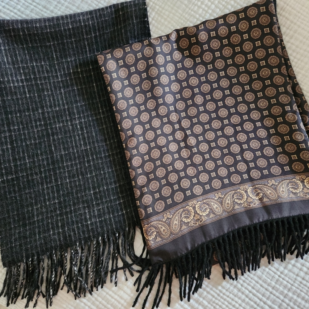 Two Jos A Bank Mens Scarves: Silk/Wool and Cashmere